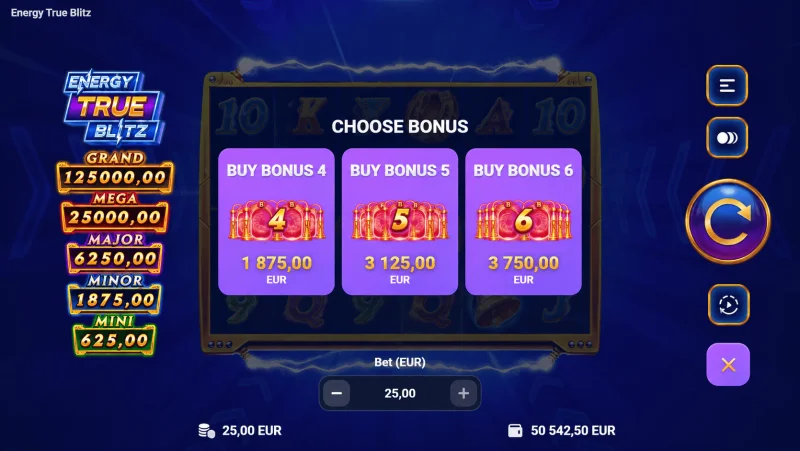 Energy True Blitz - Bonus-Kaufmenü