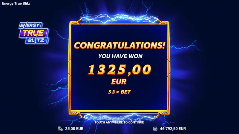Energy True Blitz - großer Gesamtgewinn in einer Runde